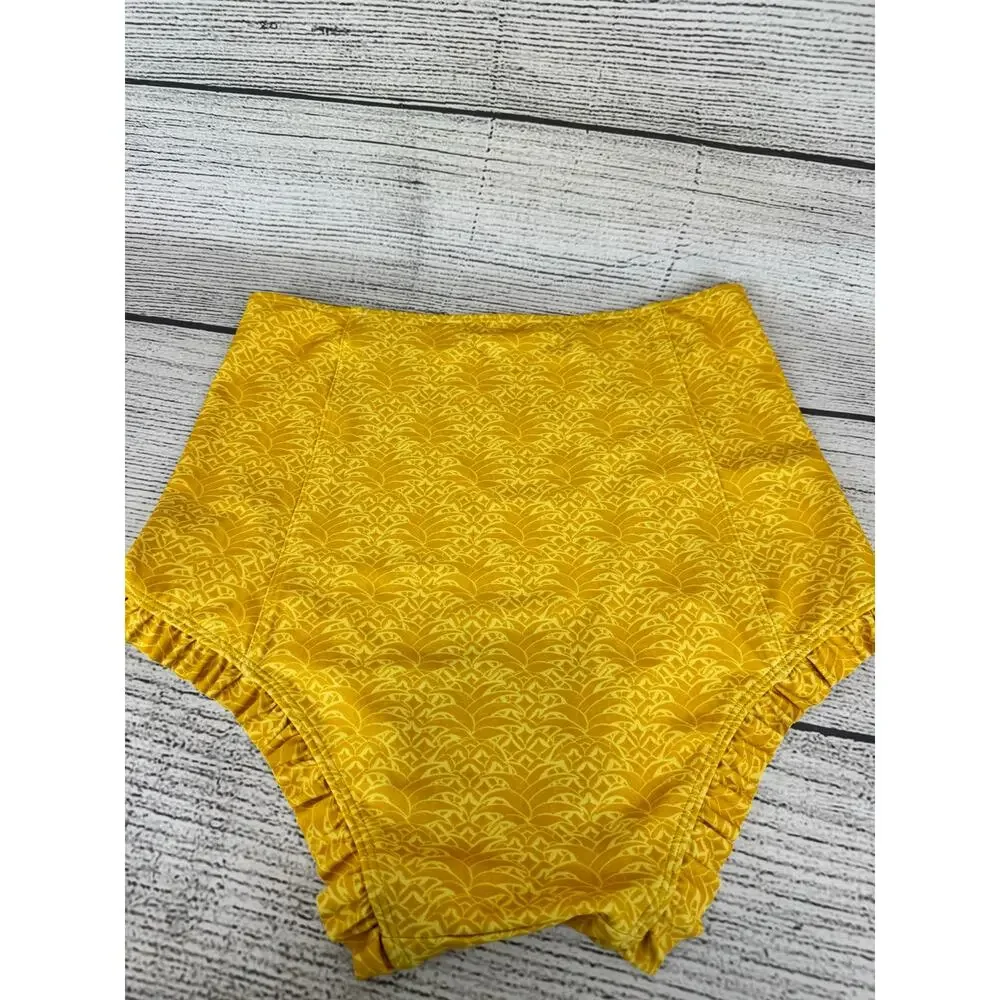 Kortni Jeane Women's Yellow Tropical Ruffle Hem Swim Bottoms Size Small